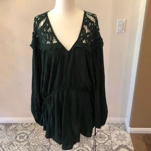Free People green crochet long sleeve top